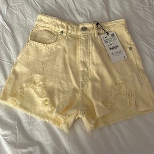 Zara Yellow / Cream Jean Shorts